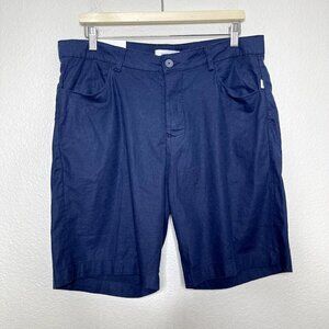 Onia Traveler Short Mens Sz 34 Linen Chino Deep Navy Stretch Button Fly Stretch